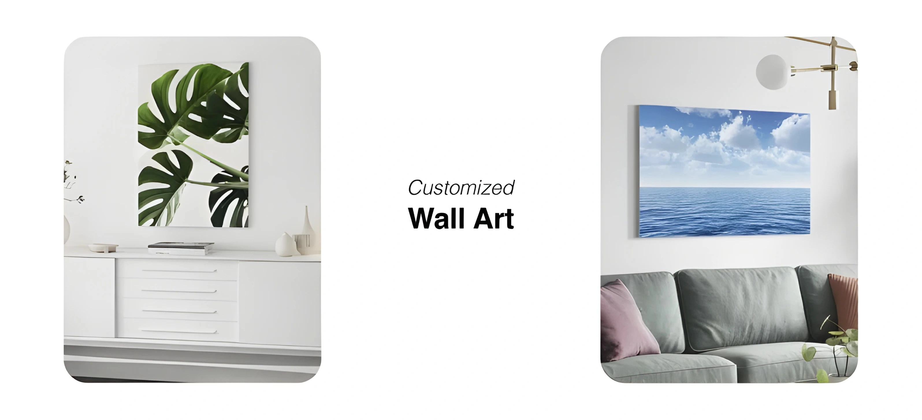 Customized wall art examples: plant and ocean scenes